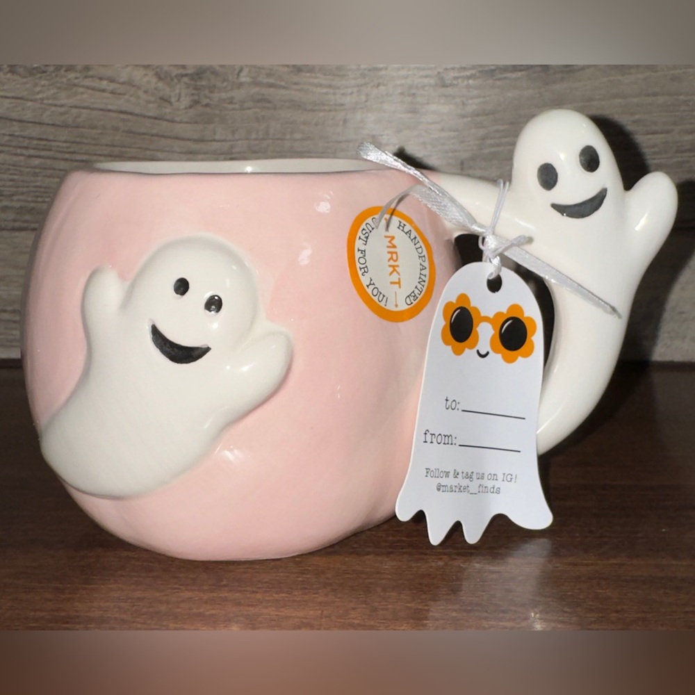 Super Cute Pink ghost 👻 👻 Mug Hand Painted - NEW